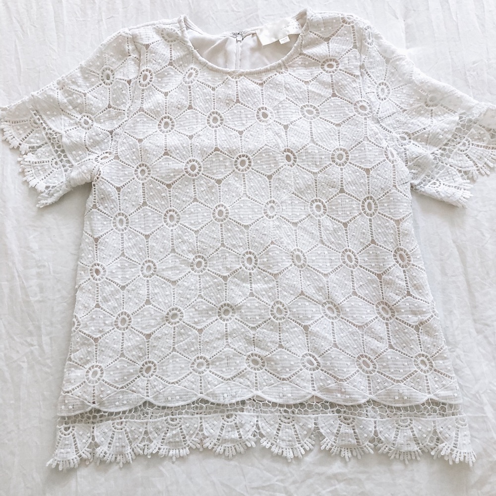 J.O.A White Lace Short Sleeve Top